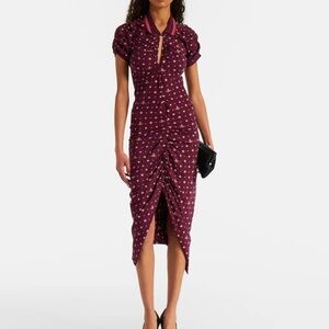 Pulling printed ruched cotton midi dress
